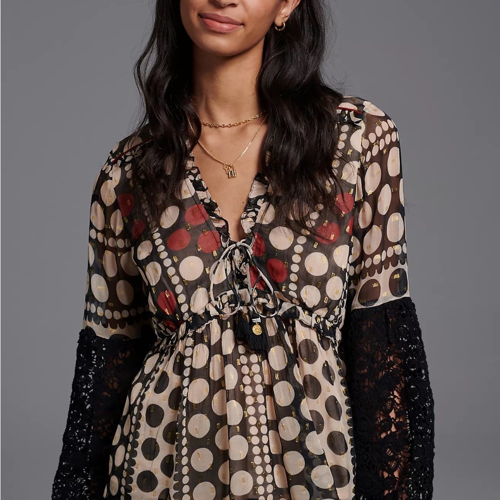 Narcisa Blouse - Verb by Pallavi Singhee Polka Dot Lace Sleeve Top
